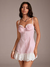 TRNVIE 1pc Women Half Slip Floral Lace Accent Bra-Sized Pink Tie Strap Elegant Dress
